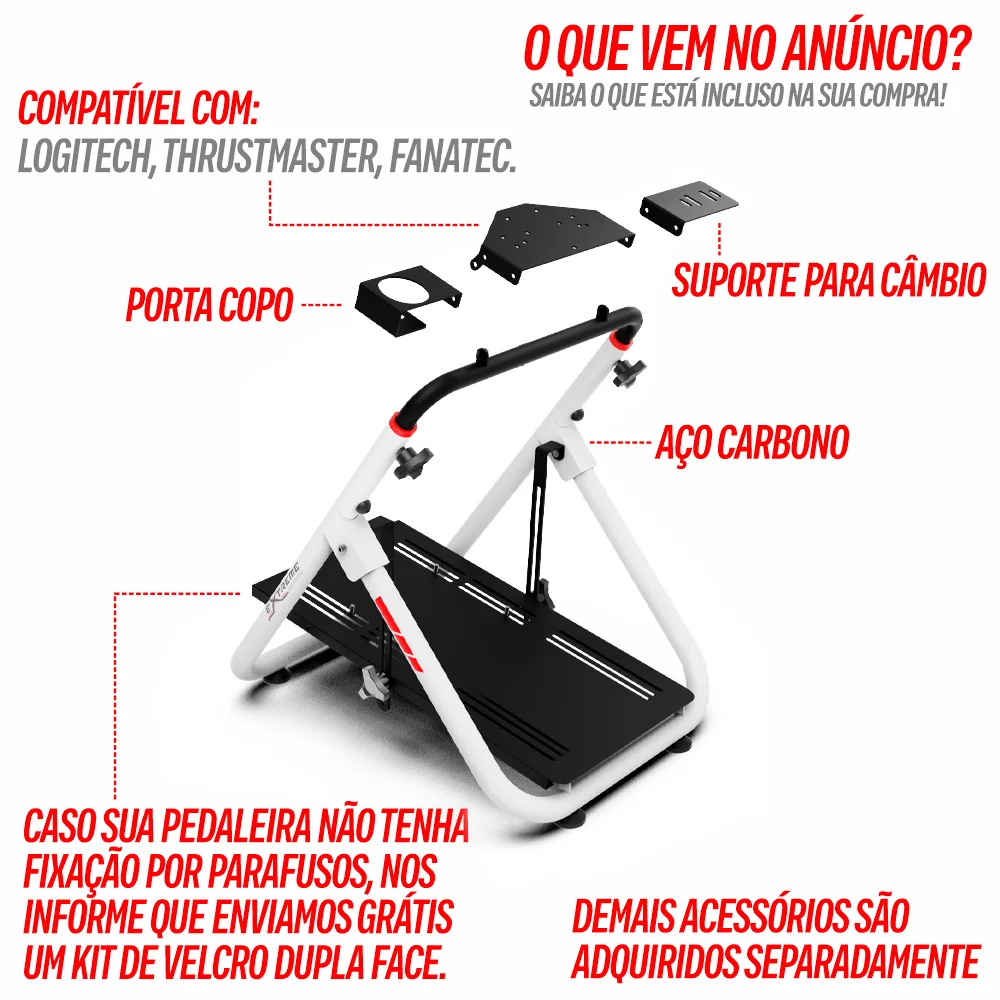 Imagem 3 de 5 do produto Suporte Para Volantes - Sxt V2 Extreme Simracing - Branco - Ajustável Logitech, Thrustmaster, Fanatec