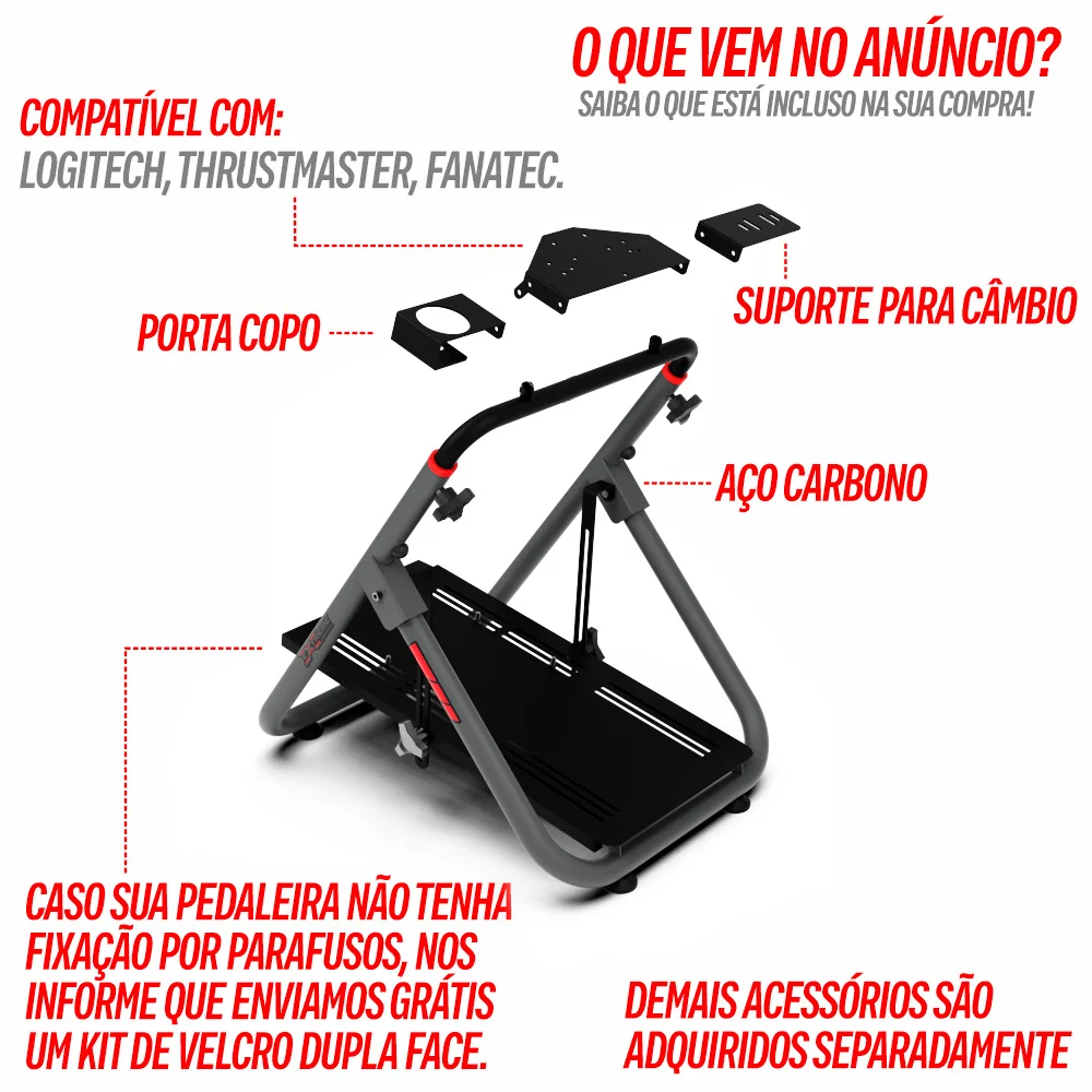 Imagem 3 de 5 do produto Suporte Para Volante Extreme Simracing, Cockpit Simulador Sxt V2, Cinza, Logitech G27,g29,g920,g923, Fanatec, Thrustmaster, Simagic