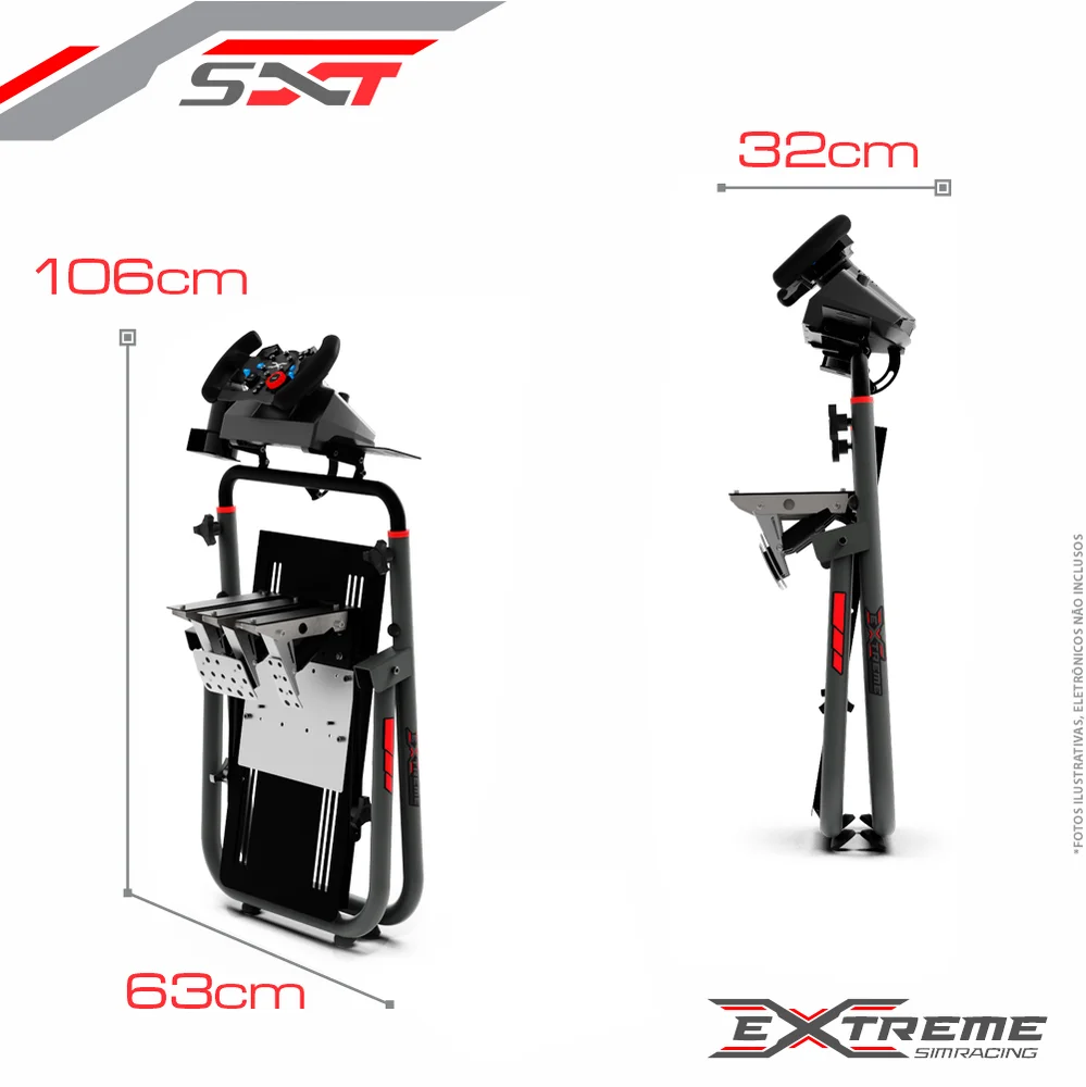 Imagem 4 de 5 do produto Suporte Para Volante Extreme Simracing, Cockpit Simulador Sxt V2, Cinza, Logitech G27,g29,g920,g923, Fanatec, Thrustmaster, Simagic