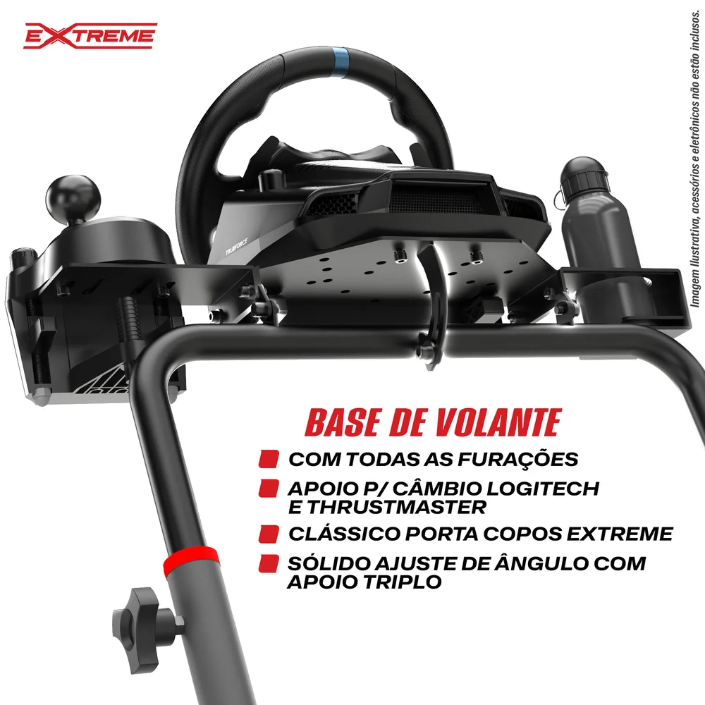 Imagem 3 de 5 do produto Cockpit Simulador, Extreme Simracing,  Suporte Para Volante SGT, Ajuste de Altura, Cinza