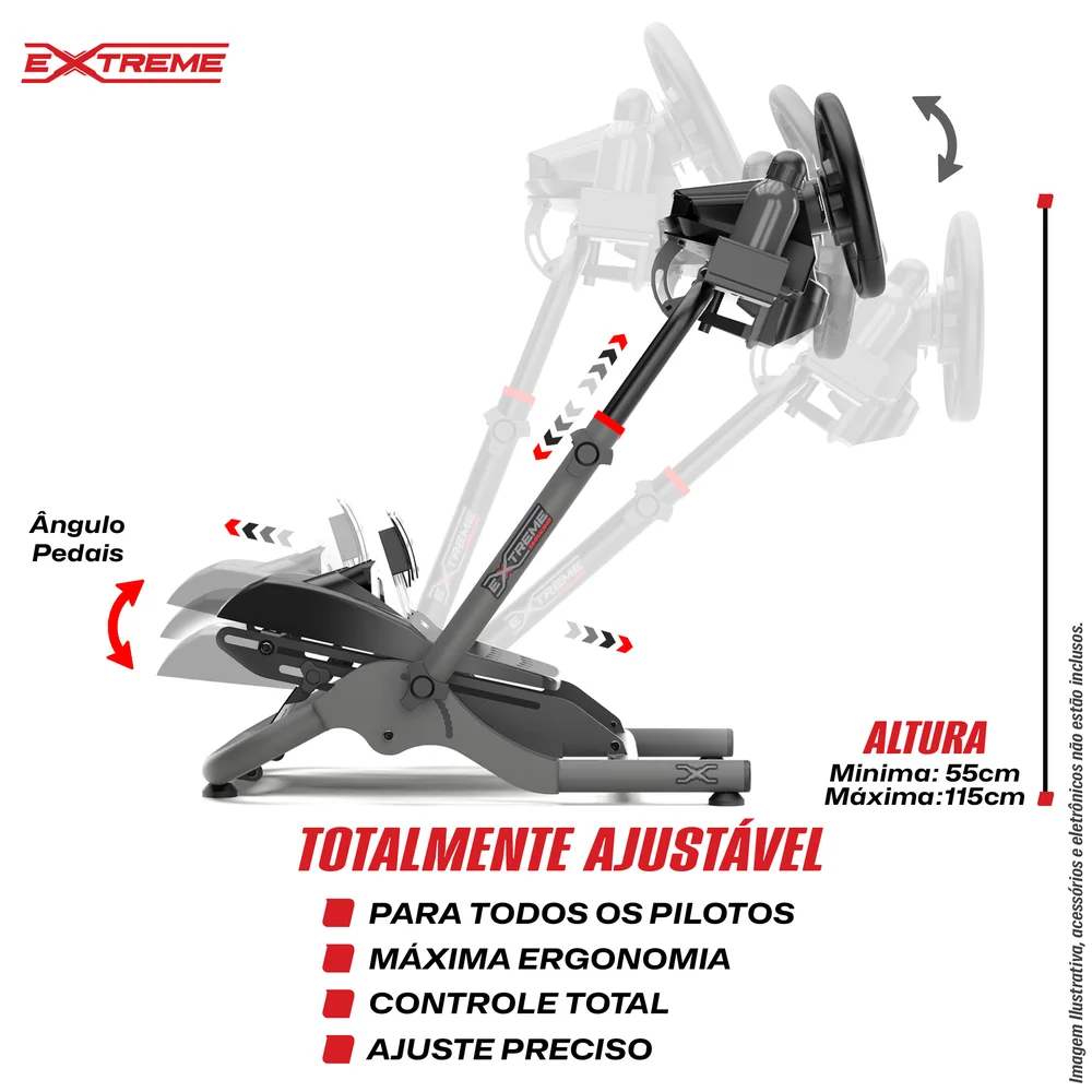 Imagem 4 de 5 do produto Cockpit Simulador, Extreme Simracing,  Suporte Para Volante SGT, Ajuste de Altura, Cinza