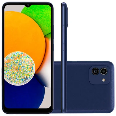 Smartphone Samsung Galaxy A03, 64GB, 4GB RAM, Câmera Dupla + Selfie 5mp, Tela 6.5 Polegadas, Azul