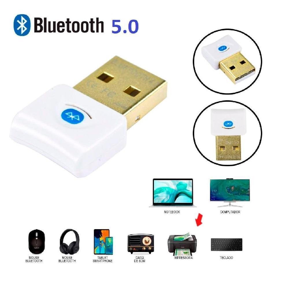 Imagem 2 de 2 do produto Adaptador Usb Bluetooth 5.0 Csr Dongle Para Pc E Notebook Branco