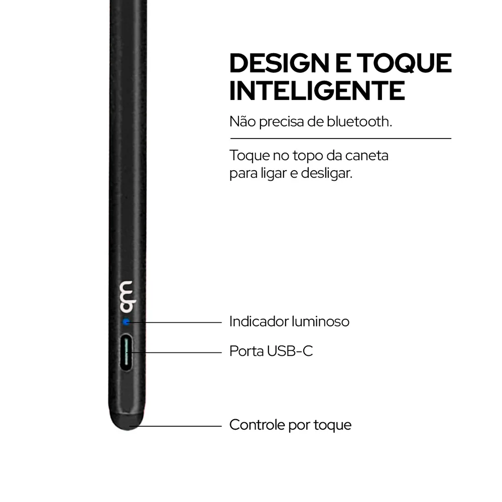 Imagem 2 de 4 do produto Caneta Pencil WB, Para Ipad, Com Palm Rejection E Ponta De Alta Precisão, 1.0mm, Preta