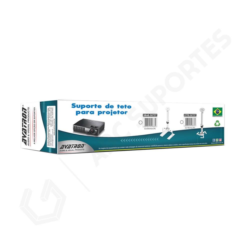 Imagem 2 de 4 do produto Suporte Projetor Teto Ajustável 50/75cm Stpe-5075t-w  Branco Avatron