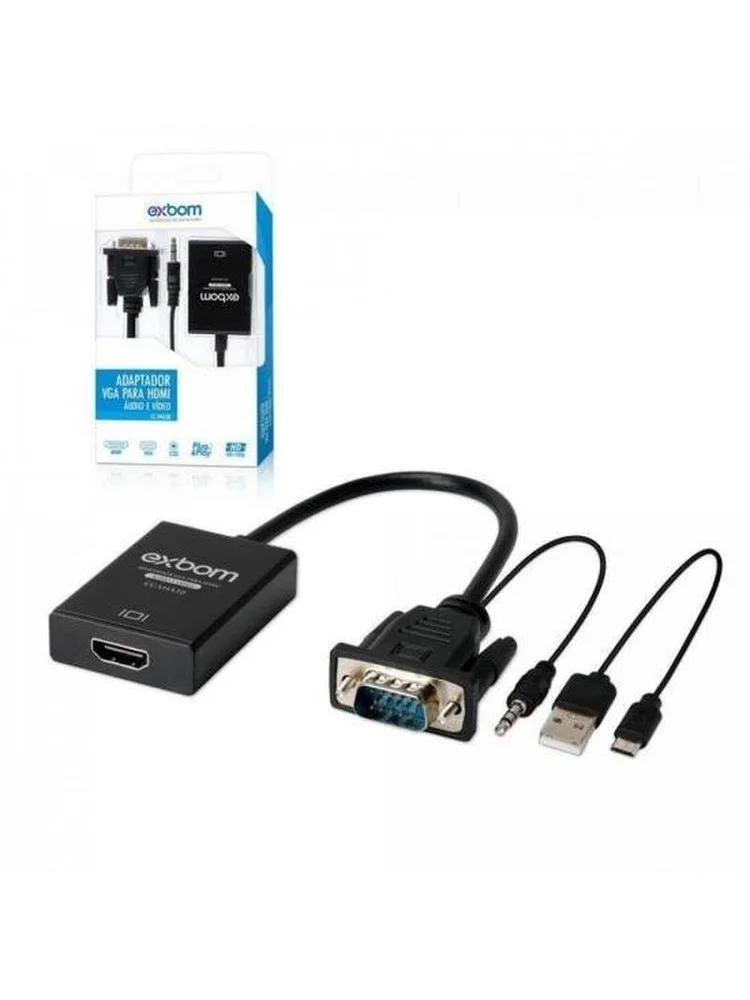 Imagem 5 de 5 do produto Cabo Mini Convesor VGA Para HDMI Exbom Cc-vha30 03216 Com Áudio E Vídeo Full HD