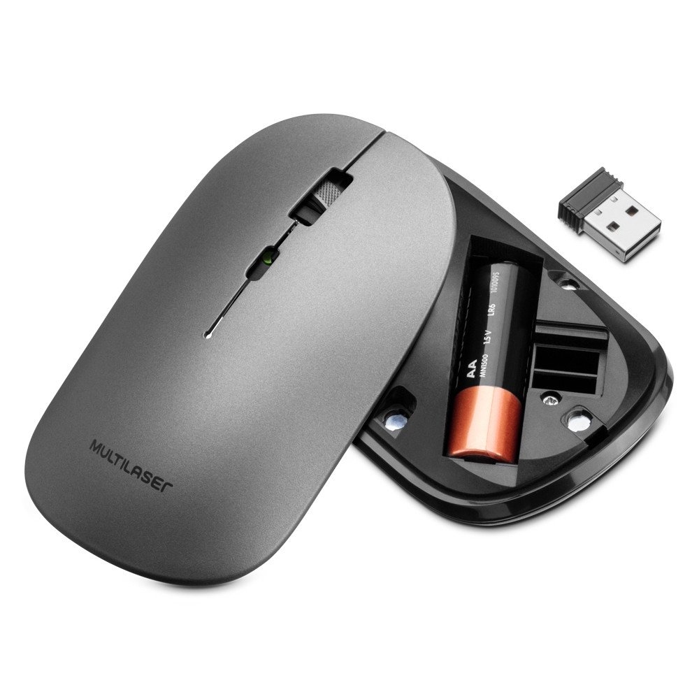 Mouse Sem Fio Multi, Bluetooth, 2.4Ghz, 1600 DPI, Pilha, Grafite - MO333