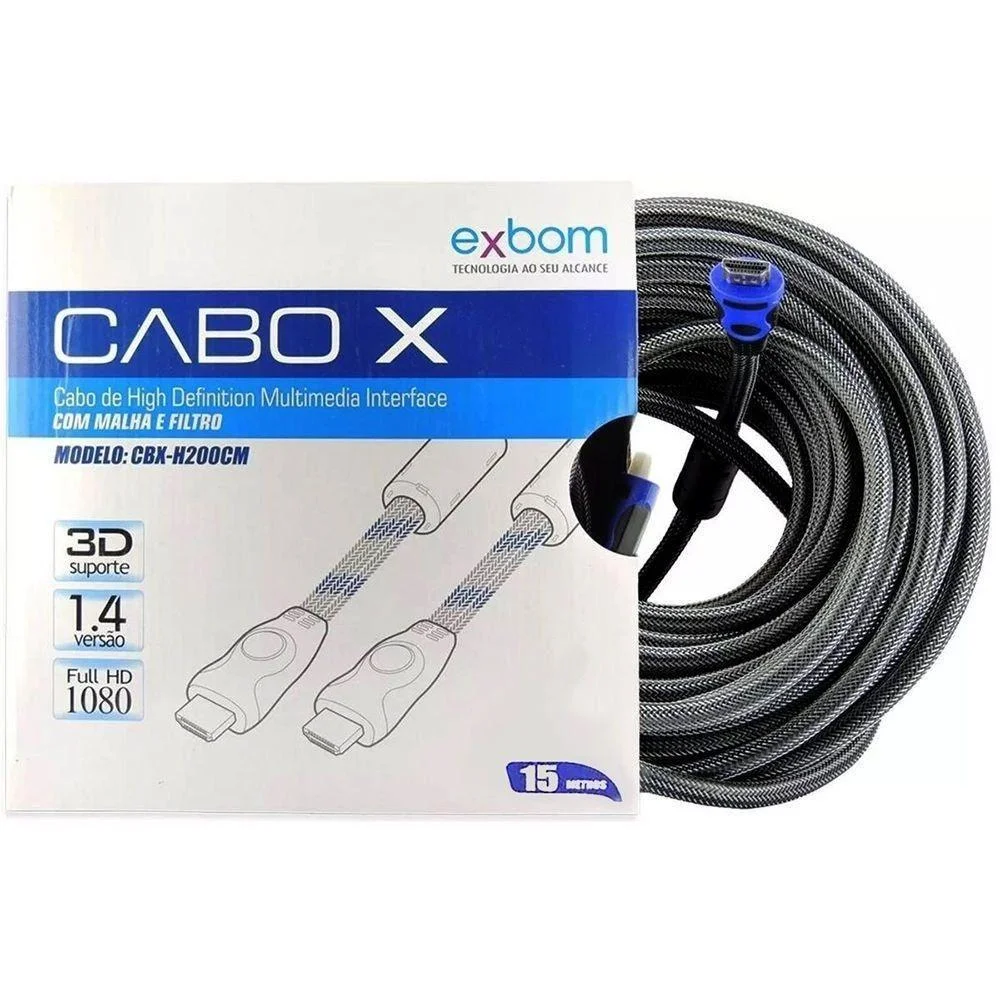 Imagem 3 de 3 do produto Cabo HDMI 15 Metros 1.4 Ethernet Full Hd 3D 1080p Exbom 15 Mts