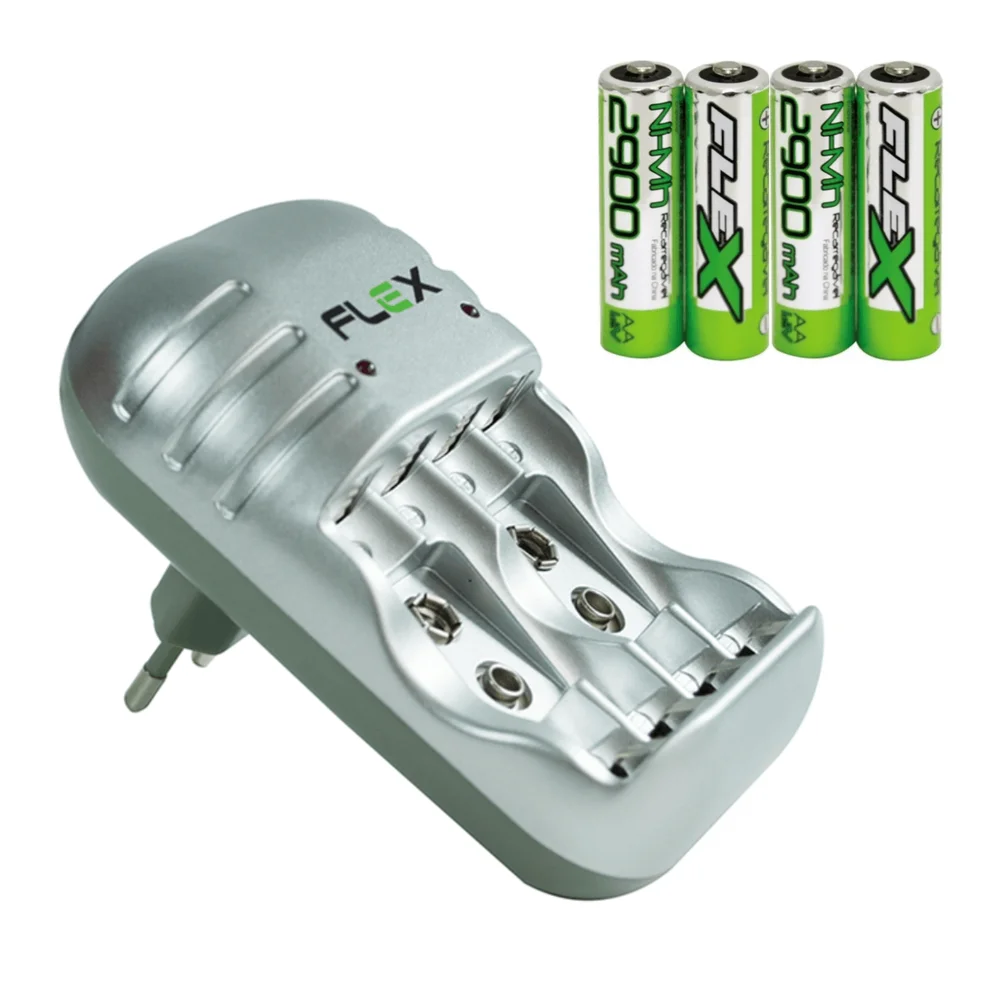 Carregador Com 4 Pilhas Recarregáveis Fx-c03 Aa Flex Carregador Com 4 Pilhas Recarregáveis Fx-c03 Aa Flex