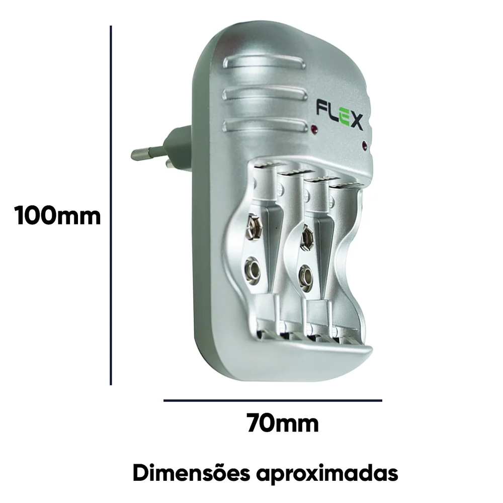 Carregador Com 4 Pilhas Recarregáveis Fx-c03 Aa Flex Carregador Com 4 Pilhas Recarregáveis Fx-c03 Aa Flex