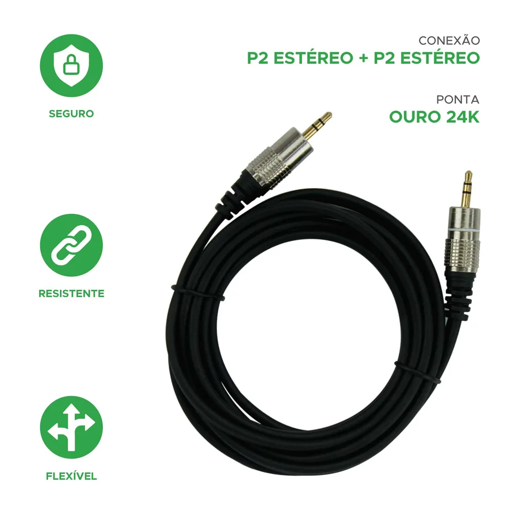 Imagem 2 de 5 do produto Cabo P2 X P2 Estéreo 3 Metros Auxiliar - Chipsce 018-0723