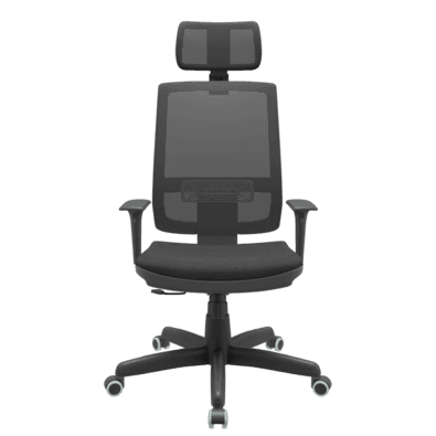 Cadeira Office Plaxmetal Presidente Brizza NR17, até 110 kg, Mecanismo Relax, Assento Poliéster, Apoio De Cabeça, Preta - Plaxmetal