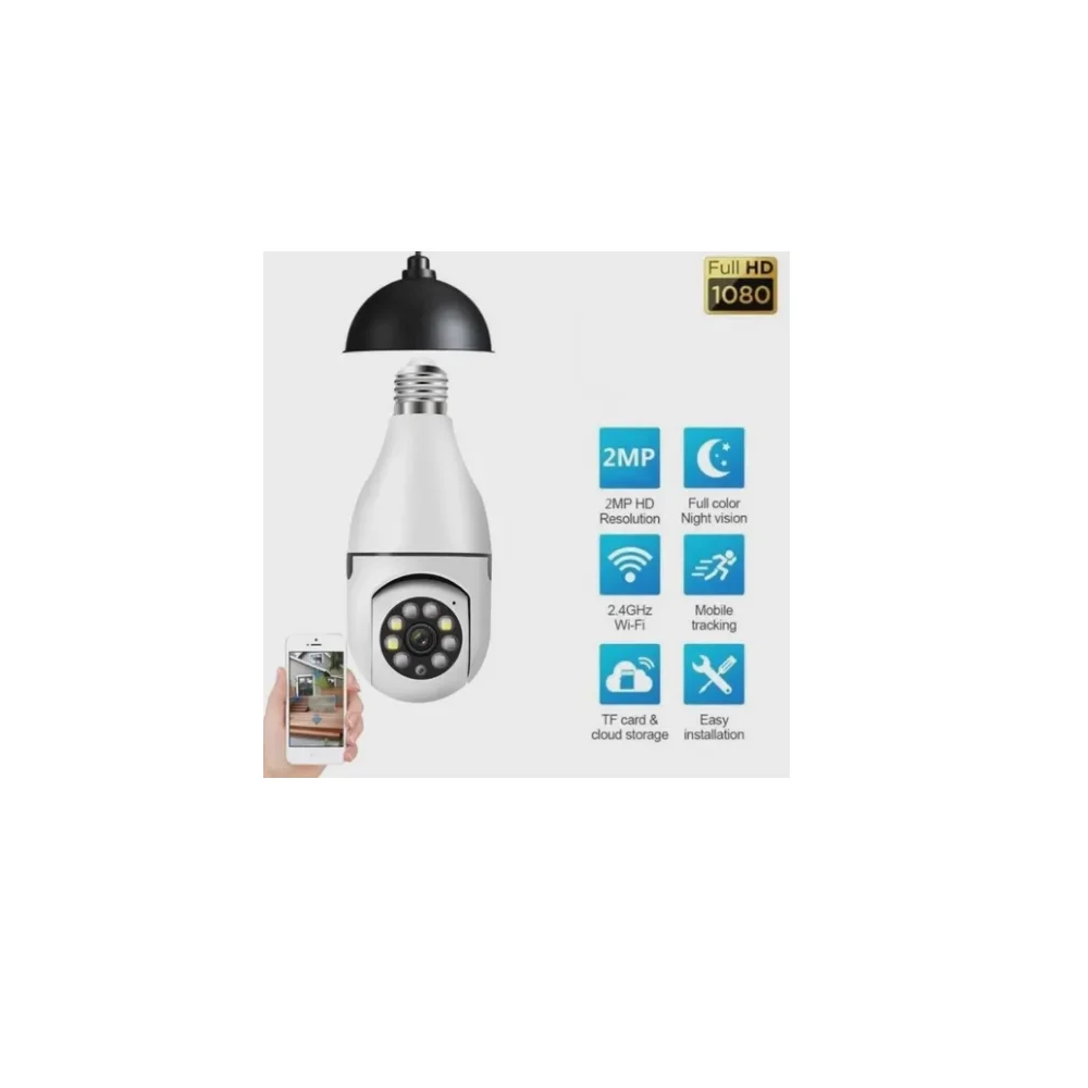 Câmera De Segurança Durawell Giratória Ip Wireless Sem Fio Wi-fi Lente: 3.6mm Bocal E27 Visão Noturna Led Infravermelho Detecta Movimento Full Hd