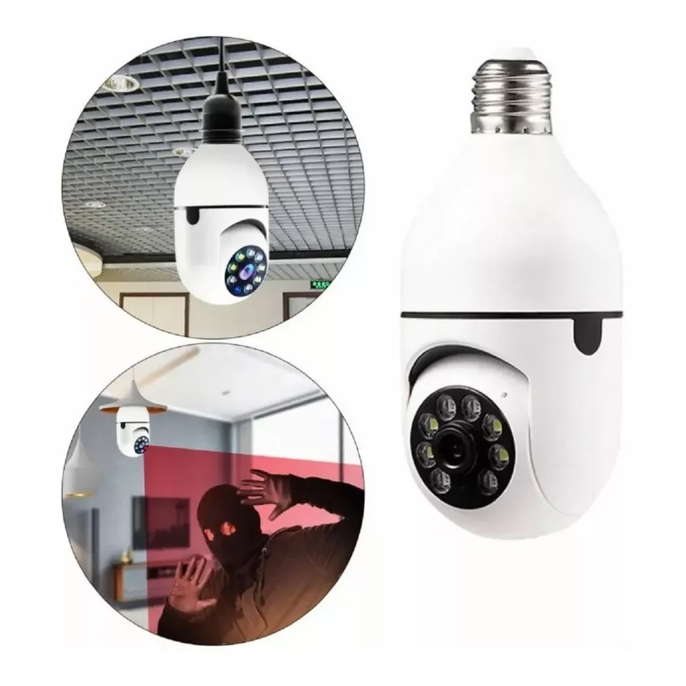 Câmera De Segurança Durawell Giratória Ip Wireless Sem Fio Wi-fi Lente: 3.6mm Bocal E27 Visão Noturna Led Infravermelho Detecta Movimento Full Hd