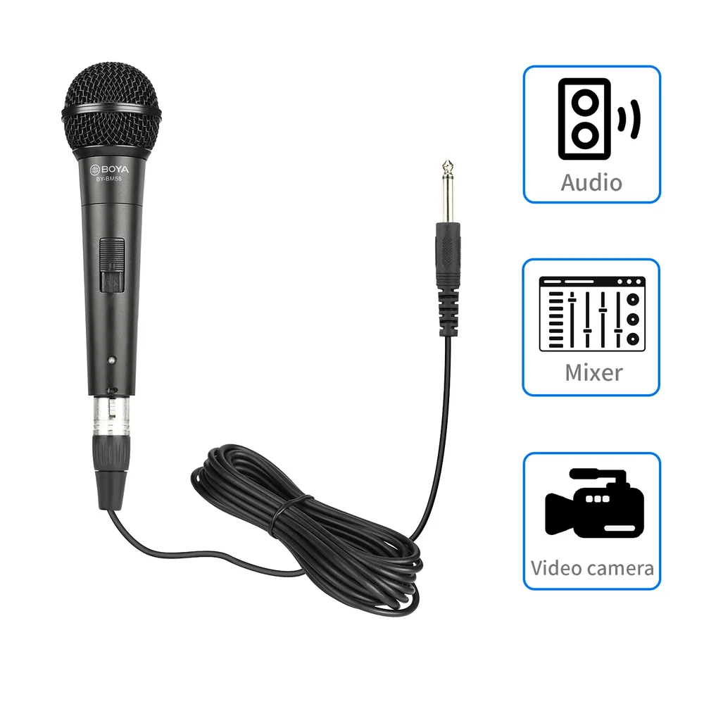 Imagem 3 de 5 do produto Microfone De Mão Boya By-bm58 Vocal Cardióide Xlr Com Cabo 6.35mm