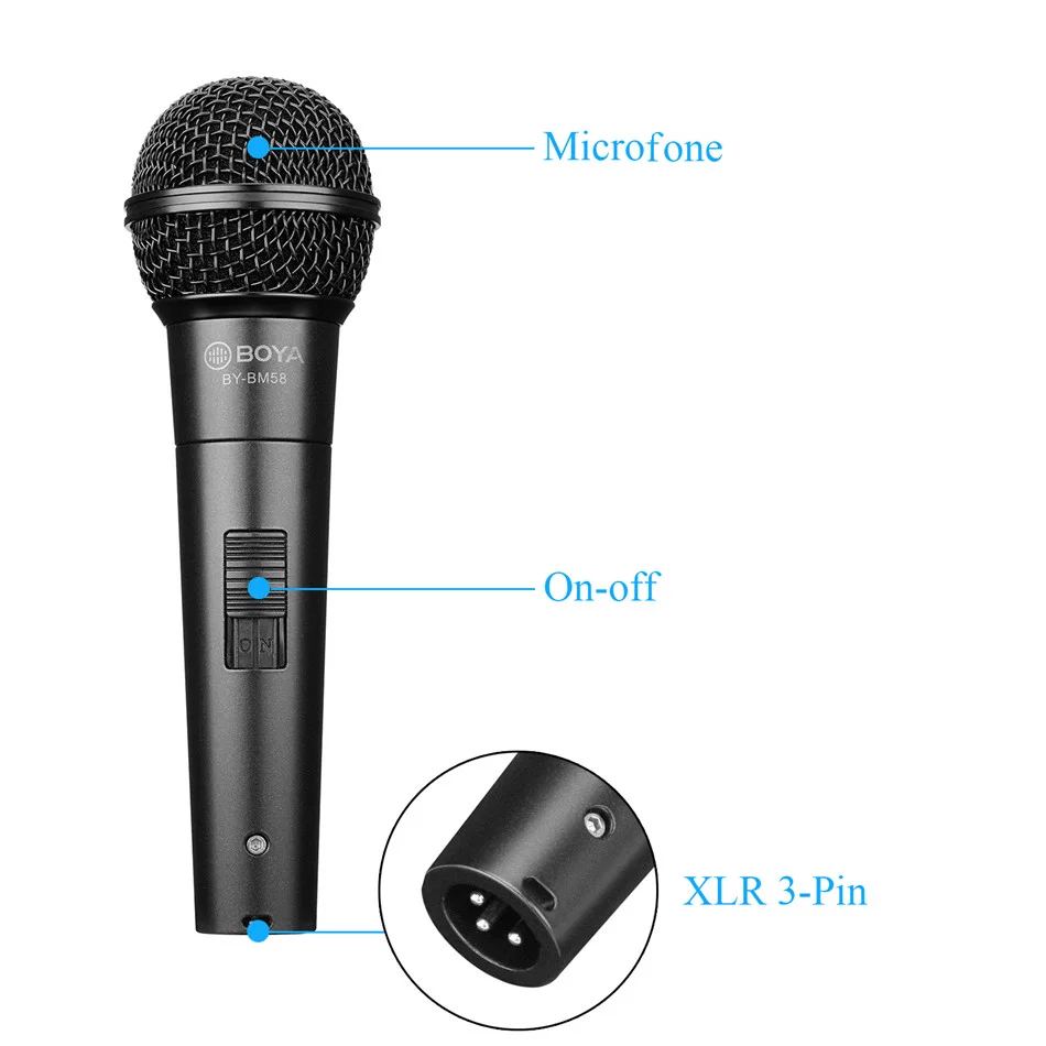 Imagem 5 de 5 do produto Microfone De Mão Boya By-bm58 Vocal Cardióide Xlr Com Cabo 6.35mm