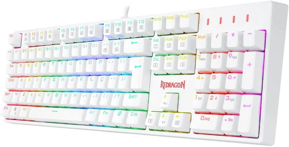 Teclado Óptico Gamer Redragon Surara Pro RGB, Switch Vermelho, Abnt2, Keycaps Abs Doubleshot, Branco Teclado Óptico Gamer Redragon Surara Pro RGB, Switch Vermelho, Abnt2, Keycaps Abs Doubleshot, Branco