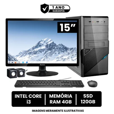 Computador Bestboy Completo, Intel Core I3, 4GB, SSD 120GB, Linux + Monitor 15 Polegadas + Teclado E Mouse