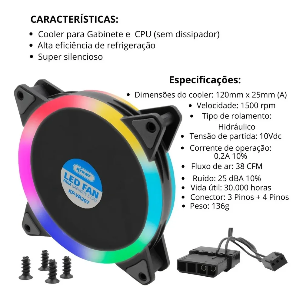 Cooler FAN Knup, 120x25mm, LED - KP-VR307 7