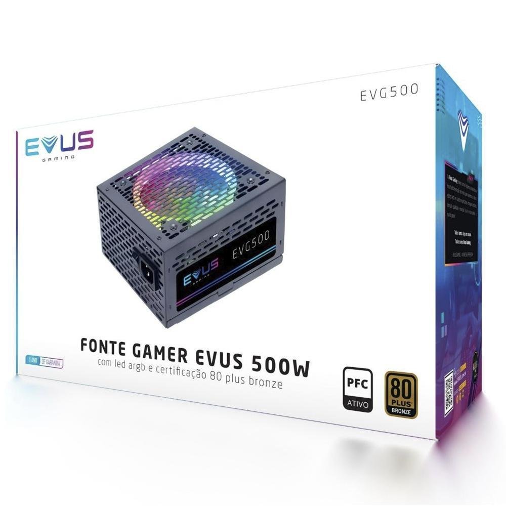 Fonte Gamer Evus Argb 500w 80 Plus KaBuM