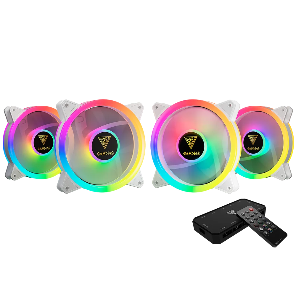 Kit Cooler FAN com 4 Unidades GAMDIAS Aeolus M2-1204R, 4x120mm, RGB, Branco - M2-1204R-WH 4