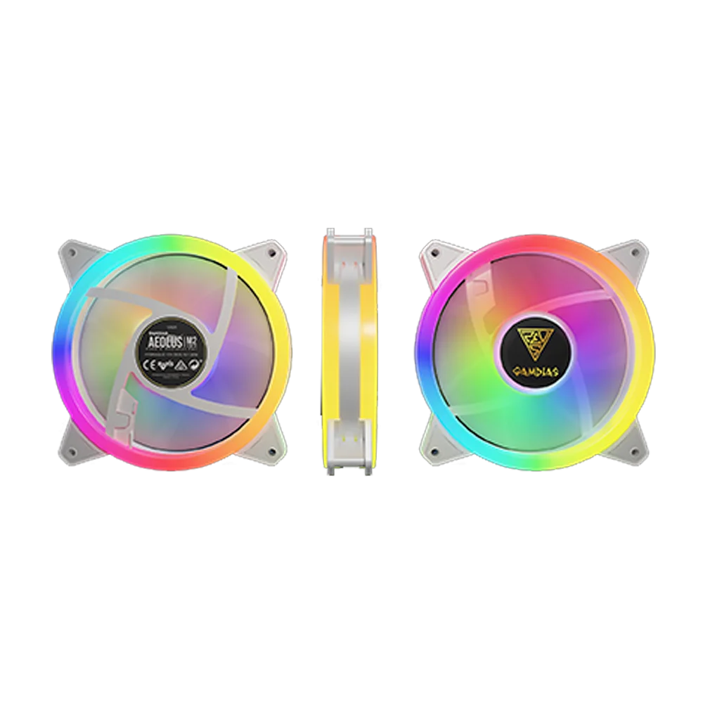 Imagem 2 de 5 do produto Kit Cooler FAN com 4 Unidades GAMDIAS Aeolus M2-1204R, 4x120mm, RGB, Branco - M2-1204R-WH