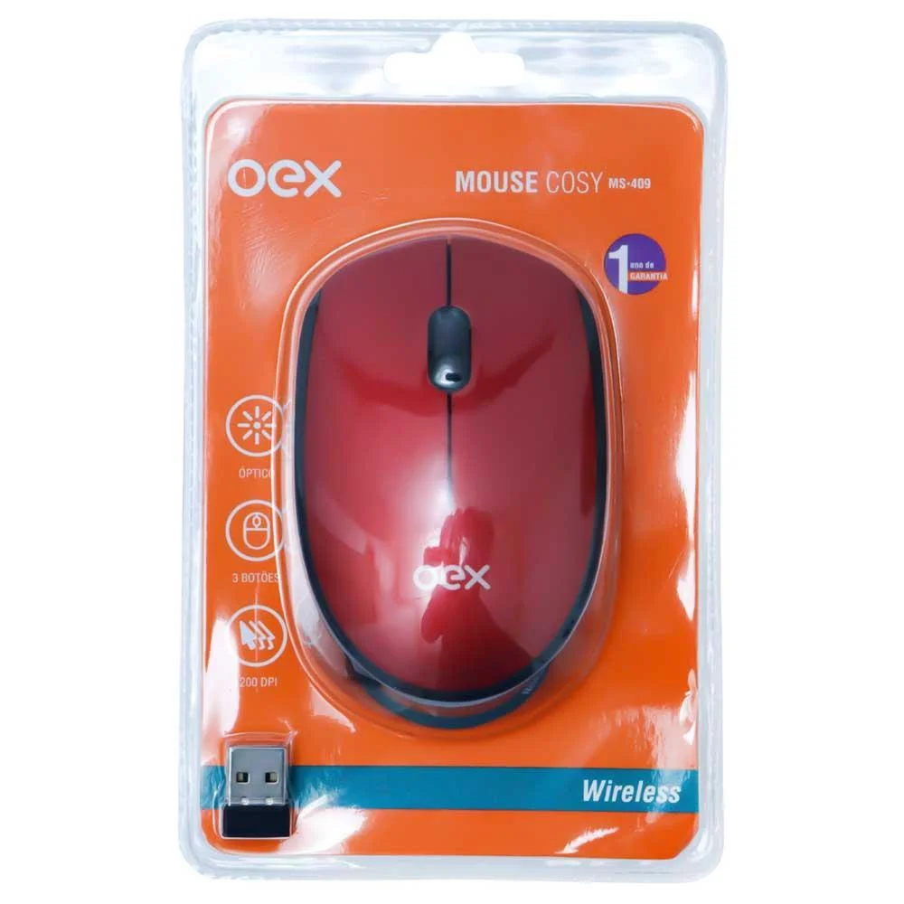 Imagem 2 de 3 do produto Mouse Sem Fio Oex Cosy, 1200 DPI, Vermelho E Preto - Ms409