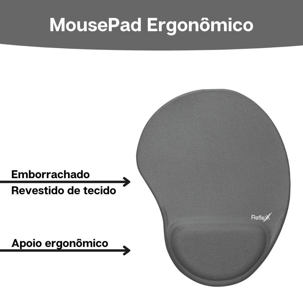 Kit Reflex Ergonômico, 5 Mouse pads, e 5 Apoios Pulso Para Teclado, Cinza