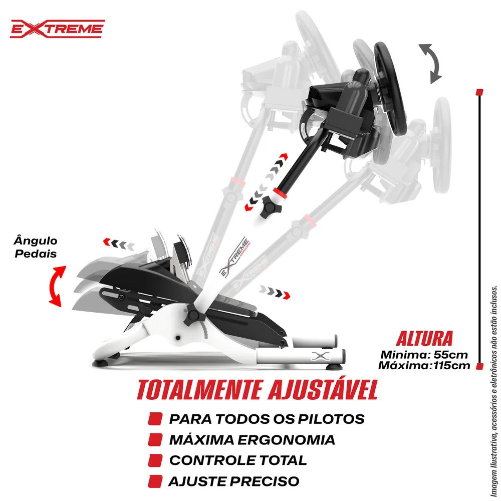 Imagem 3 de 5 do produto Suporte, Extreme Simracing Para Volante Cockpit Simulador SGT, Ajuste de Altura, Branco