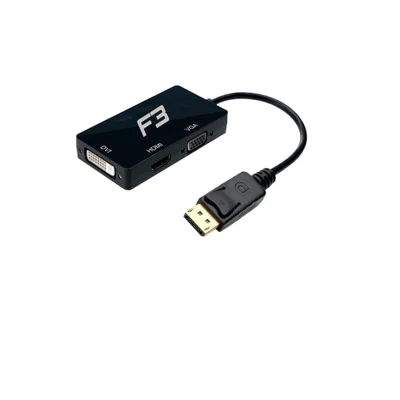 Cabo F3 Adaptador Conversor Displayport Para Hdmi + Vga + Dvi 3 Em 1 Jc-dp3in1