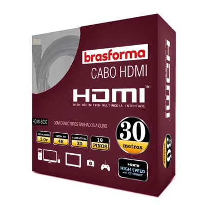 Cabo Brasforma, HDMI De Alta Definição 2.0 Com 30m, HDMI-5030 Unica U