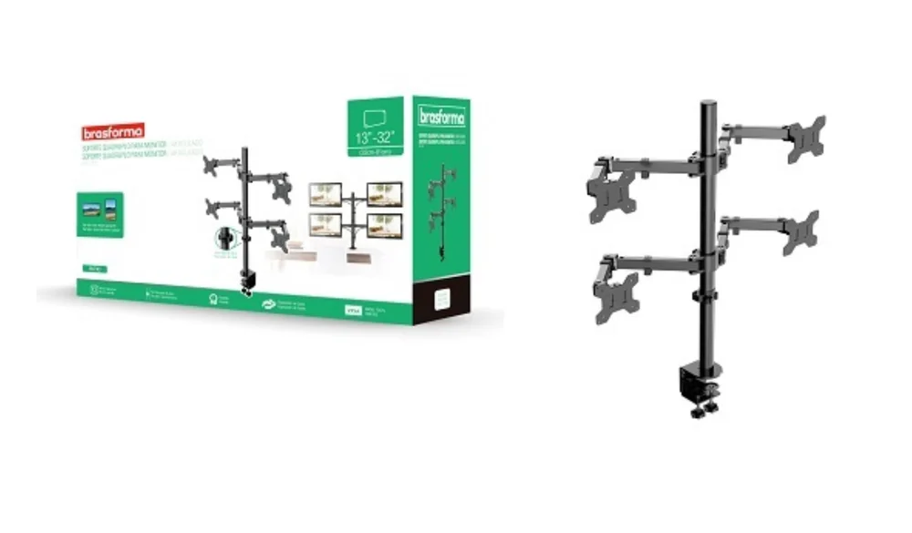 Imagem 4 de 5 do produto Suporte Articulado Para 4 Monitores De 13 A 32 Brasforma, LED E LCD  - BM740