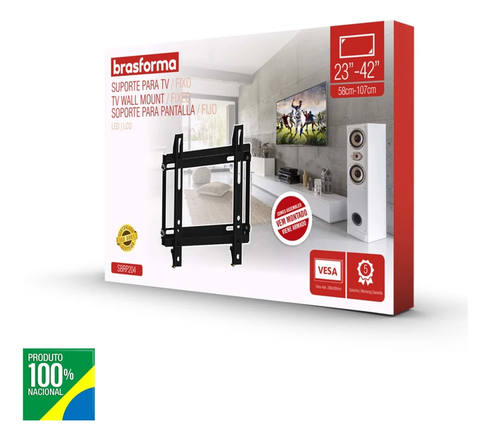 Imagem 2 de 4 do produto Suporte para TV Ultra Slim, até 42pol, Fixo, Preto