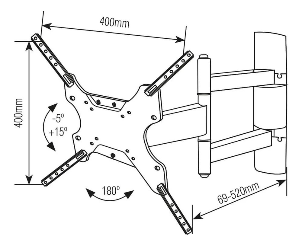 Imagem 3 de 5 do produto Suporte para TV Brasforma Sbrp145, 23pol Até 55pol, Tri-articulado, Preto