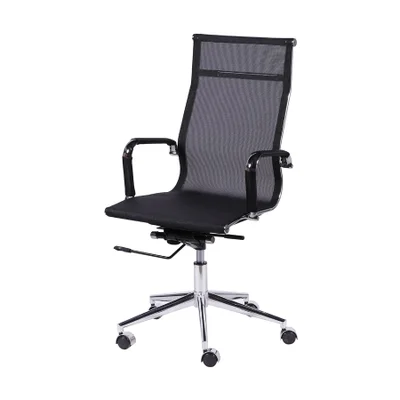 Cadeira Boxbit Eames Office, Peso suportado: 120Kg, Tela Alta Tela Preta, Base Rodízio Cromada