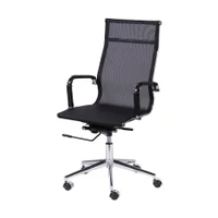 Cadeira Boxbit Eames Office, Peso suportado: 120Kg, Tela Alta Tela Preta, Base Rodízio Cromada