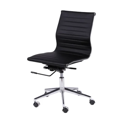 Cadeira Boxbit Eames Office Esteirinha Baixa P.u. Preta Base Rodízio Cromada Sem Braço