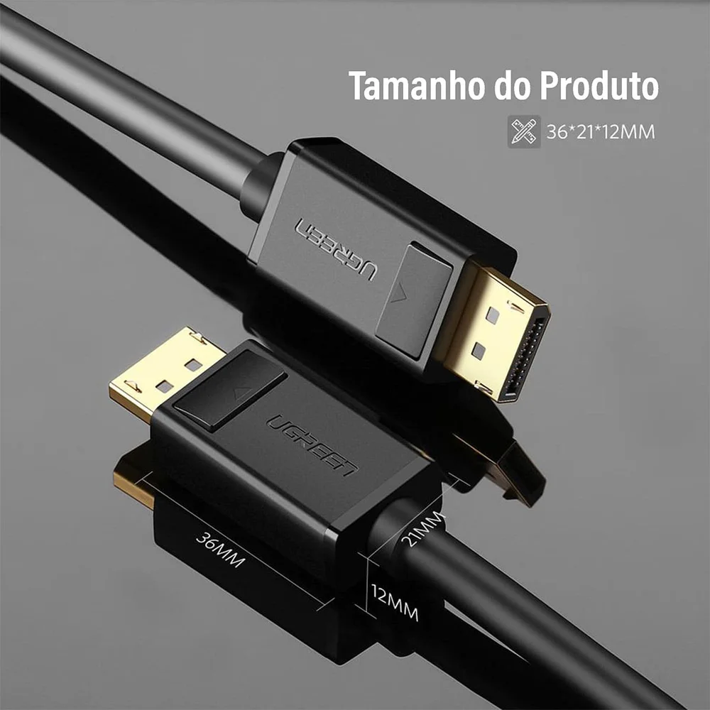Imagem 3 de 5 do produto Cabo Displayport Ugreen 1.2 Fullhd 4k Blindado 240hz 5m