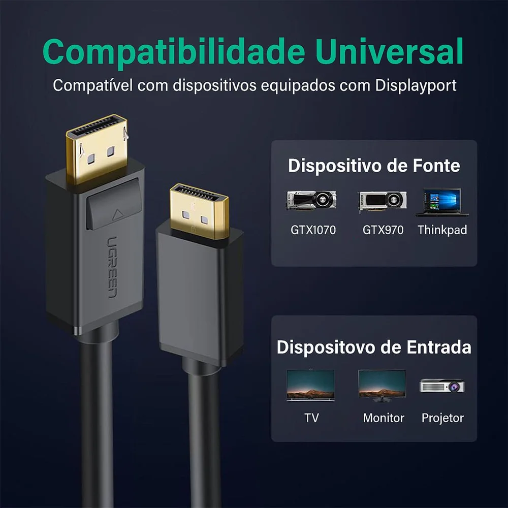 Imagem 5 de 5 do produto Cabo Displayport Ugreen 1.2 Fullhd 4k Blindado 240hz 5m