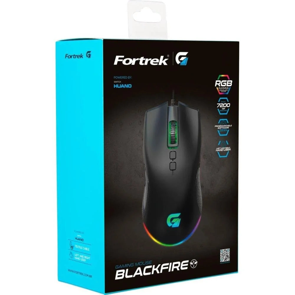Imagem 5 de 5 do produto Mouse Gamer Fortrek Blackfire, LED RGB, 7200DPI, Switch Huano, 6 Botões, USB, Preto - 75683.