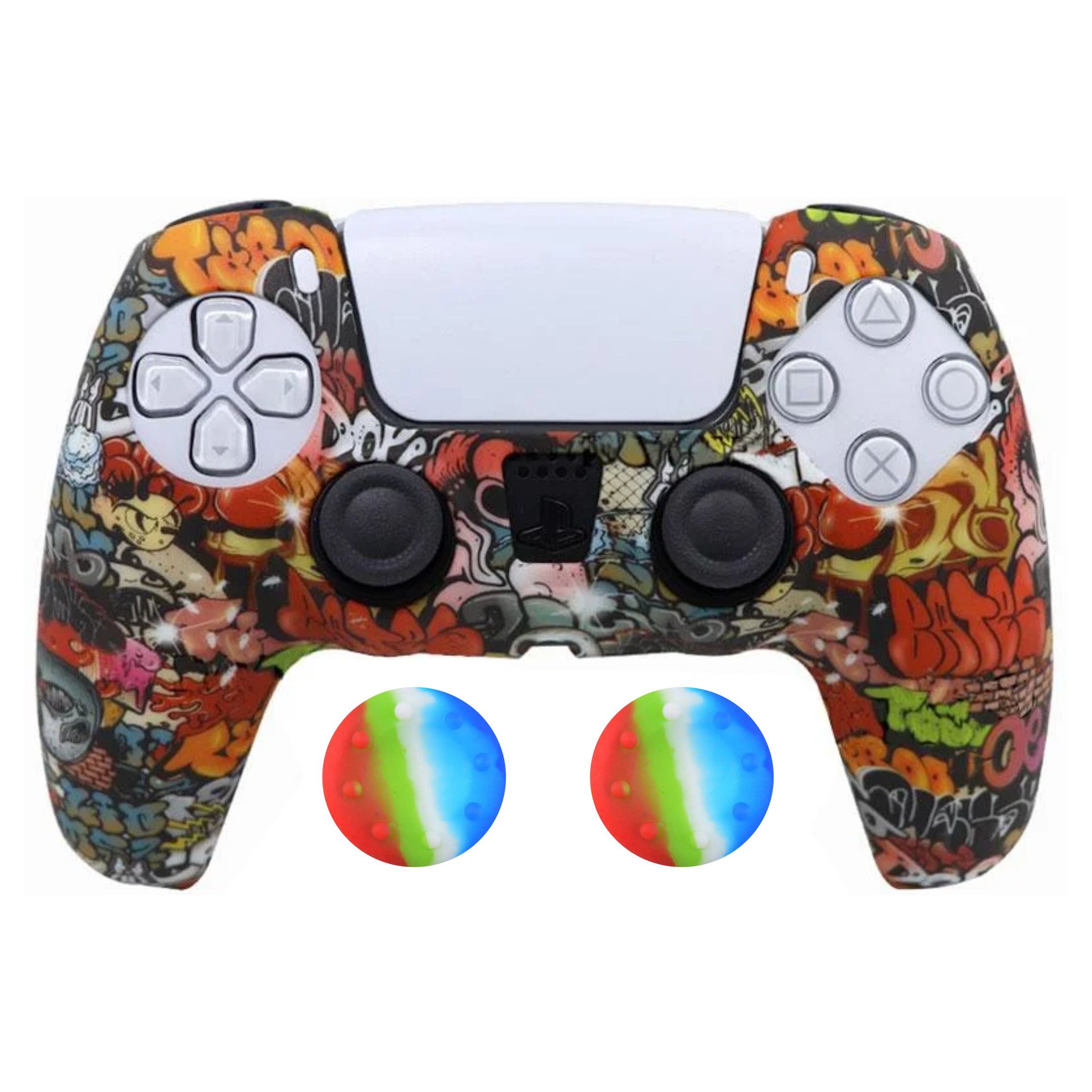 Capa Capinha Case Skin P/ Controle De Ps5 Playstation 5 Protetora Em Silicone Camuflado Alta Proteção Cor: Graffiti 08.