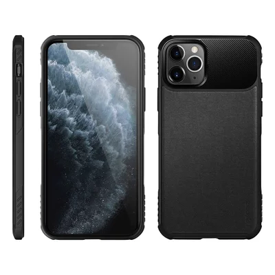 Capa Carbon Protetora Para Iphone 11 Pro Lateral Emborrachada Flexível Antideslizante Preto Geonav