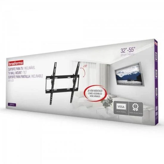 Imagem 3 de 4 do produto Suporte de Parede Inclinado Para Tv de 32 a 55 Polegadas Brasforma, Preto - Sbrp415