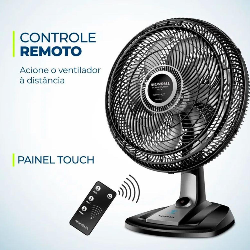 Ventilador De Mesa Mondial Turbo, 8 Pás, 40 Cm, Vtx-40-8p-cr, 127v, Preto/Prata