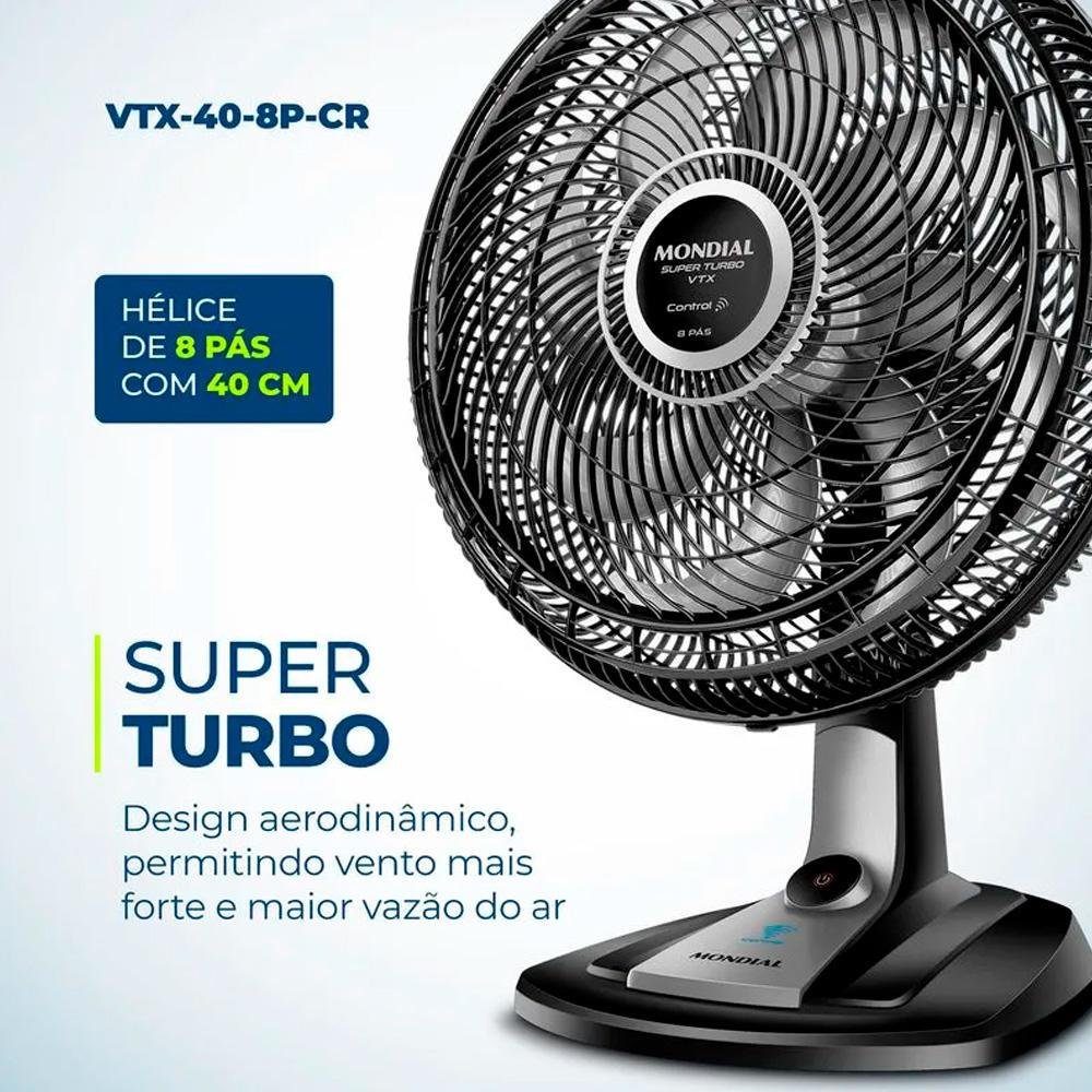 Ventilador De Mesa Mondial Turbo, 8 Pás, 40 Cm, Vtx-40-8p-cr, 127v, Preto/Prata