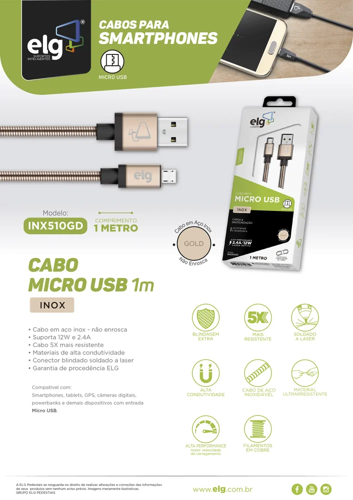 Imagem 5 de 5 do produto Cabo Micro Usb X Usb 1.0m Gold Elg Inx510gd