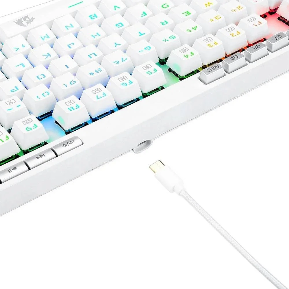 Imagem 3 de 5 do produto Teclado Óptico Gamer Redragon Magic-wand Pro, RGB, Branco, Switch Azul, ABNT2