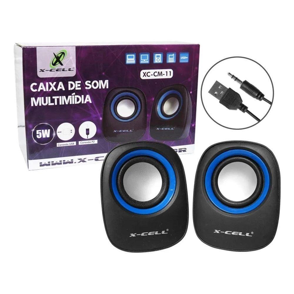 Caixa De Som Portátil X-cell 5W, USB, P2, Para PC e Notebook, Controle De Volume, Preto e Azul Caixa De Som Portátil X-cell 5W, USB, P2, Para PC e Notebook, Controle De Volume, Preto e Azul