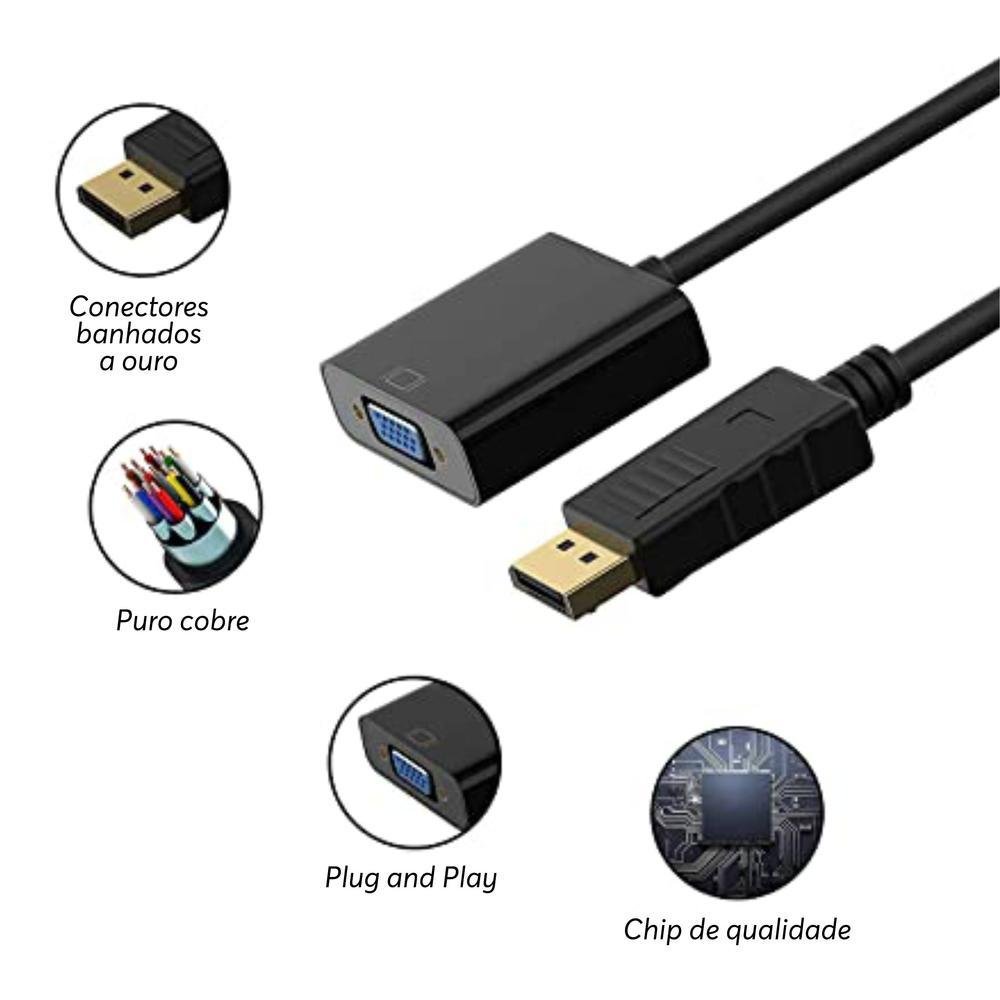Imagem 3 de 5 do produto Cabo Adaptador Conversor Displayport Macho Para VGA Fêmea Ctech, Preto