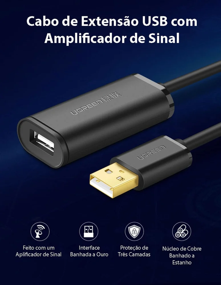 Imagem 3 de 5 do produto Ugreen Cabo Extensor Usb 2.0 Extensão Amplificado Ativo 10m